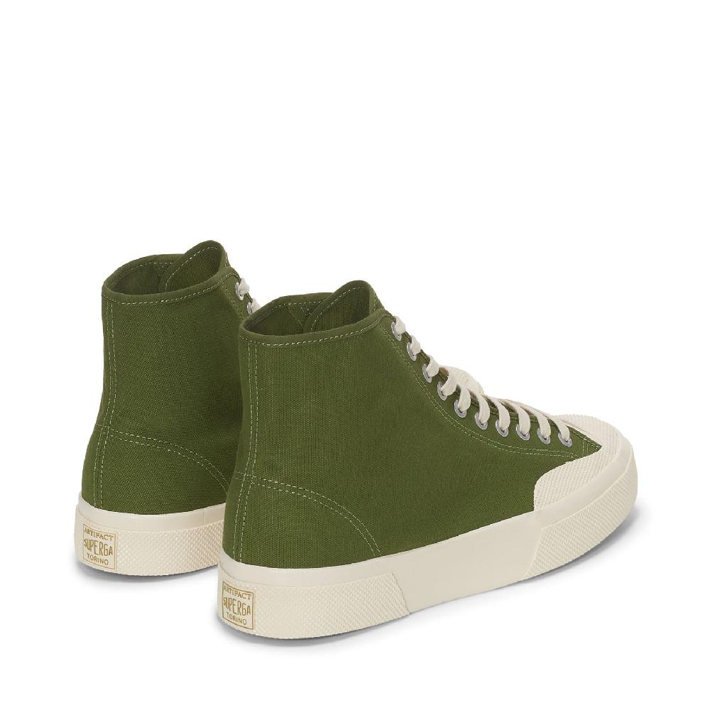 Superga 2433 WORKS HIGH CUT COTTON CANVASGREEN-OFF WHITE Italy