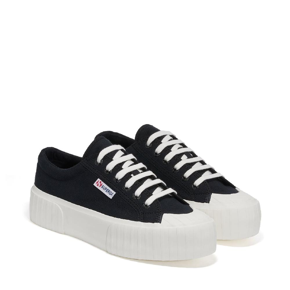Superga 2631 STRIPE PLATFORMBLACK-WHITE AVORIO Grandi sconti