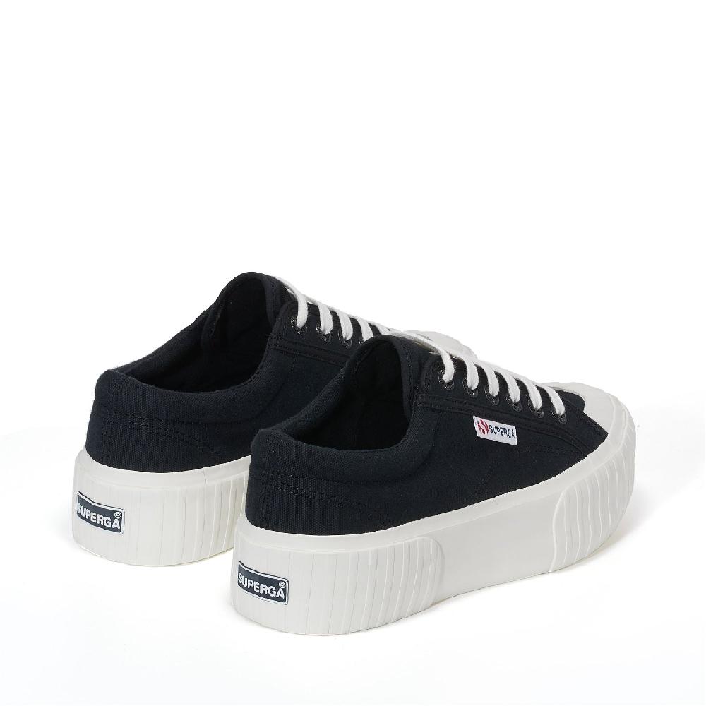 Superga 2631 STRIPE PLATFORMBLACK-WHITE AVORIO Grandi sconti