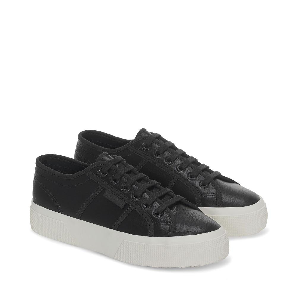 Superga 2740 PLATFORM TUMBLED LEATHERBLACK BRISTOL-FAVORIO Spedizione Gratuita