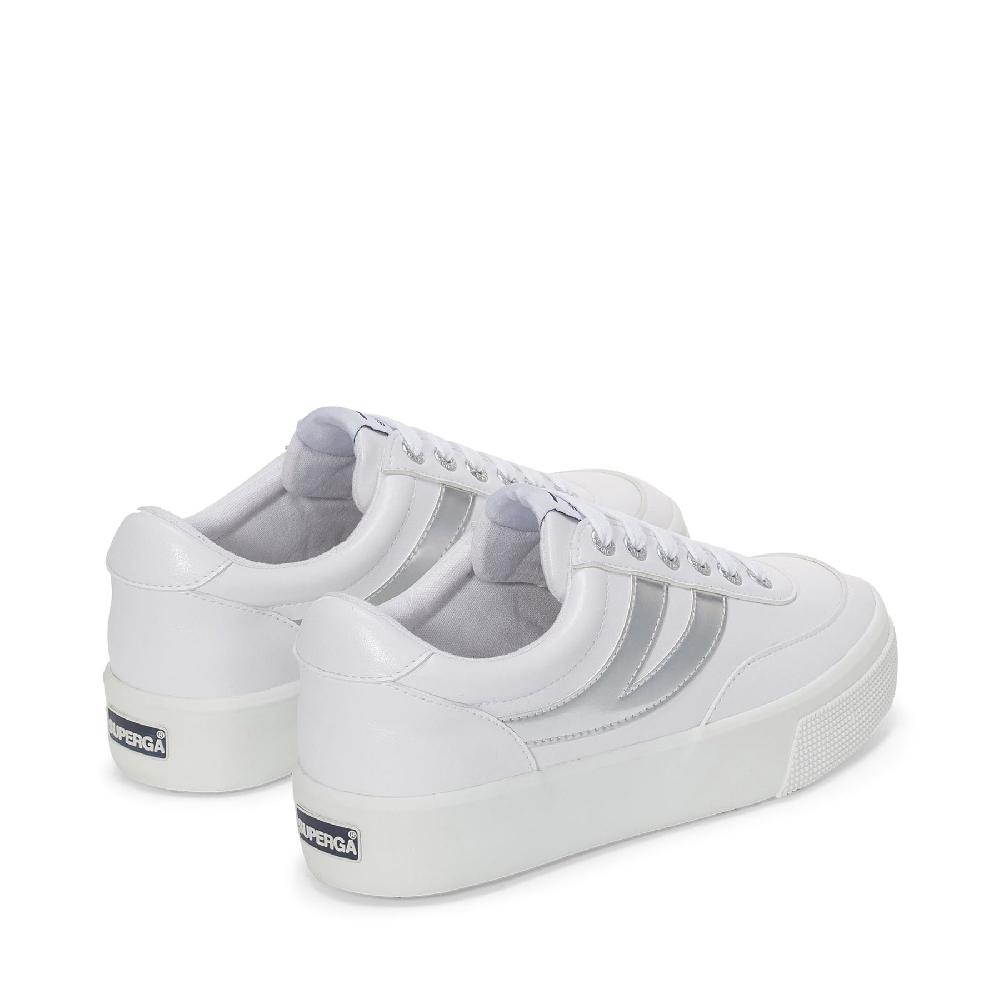 Superga 2740 PLATFORM BLOCKS MIRROR SYNTHETIC MATERIALWHITE-SILVER Moda