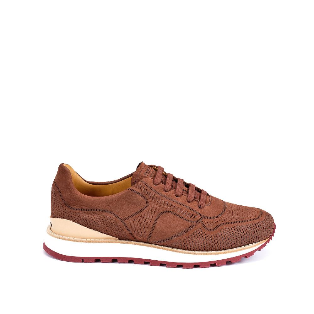 A.Testoni MOENA SNEAKER NUBUK CALF LASERATO SPINA Vendita Economica