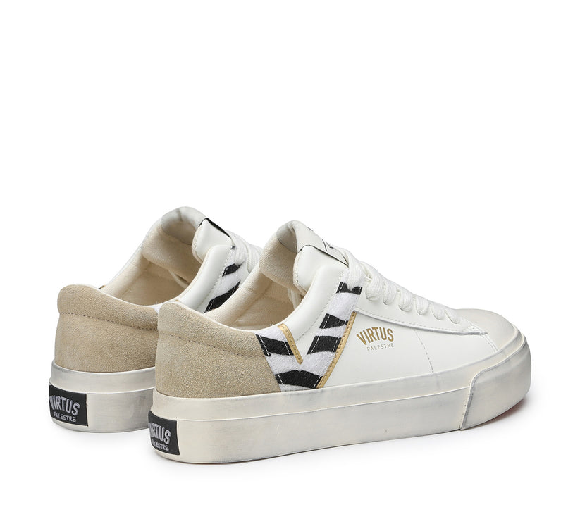 VIRTUS PALESTRE Rubby Low Leather/suede off white/sand-zebra Moda