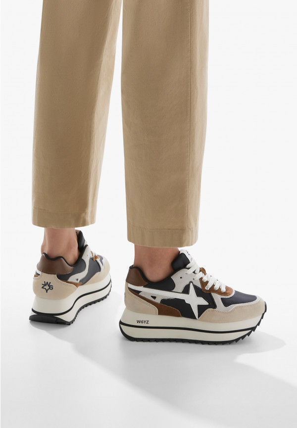 W6yz Sneakers in tessuto tecnico e suede Beige-Nero -DEVA W Vendita Economica