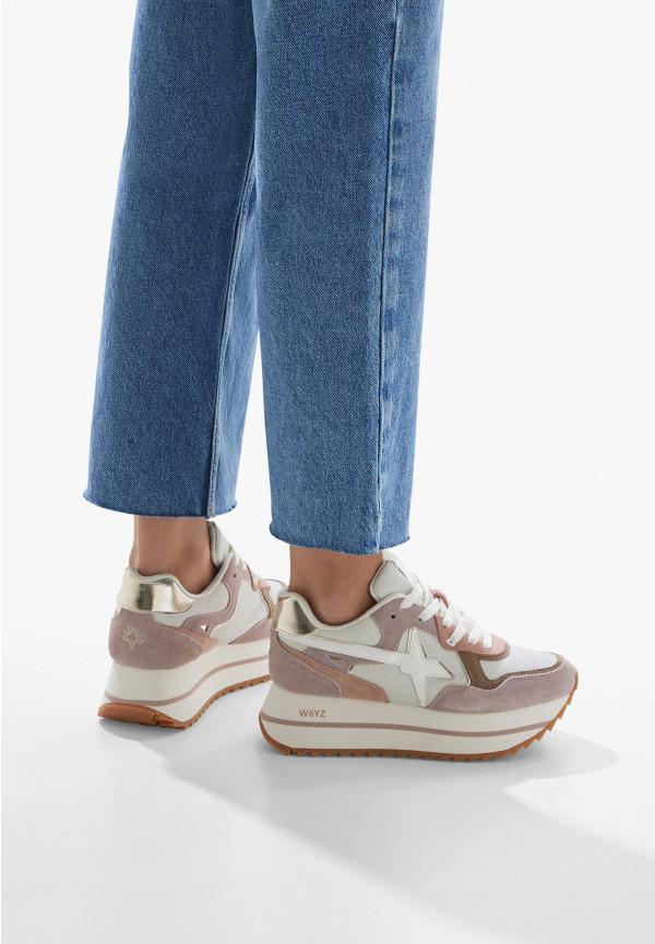W6yz Sneakers in suede e tessuto tecnico Bianco-Rosa -DEVA W Saldi Di Fabbrica