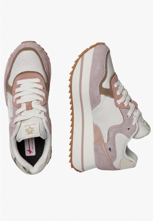 W6yz Sneakers in suede e tessuto tecnico Bianco-Rosa -DEVA W Saldi Di Fabbrica