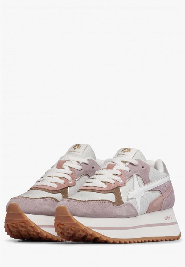 W6yz Sneakers in suede e tessuto tecnico Bianco-Rosa -DEVA W Saldi Di Fabbrica