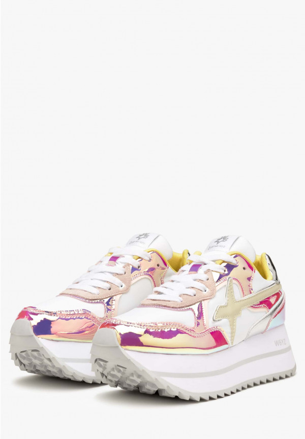 W6yz Sneakers in suede e tessuto tecnico Bianco-Rosa -DEVA W I Più Venduti