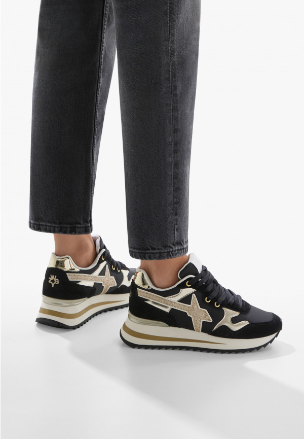 W6yz Sneakers in tessuto tecnico e suede Nero-Oro -YAK-W Negozio