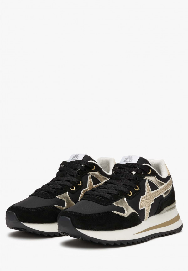 W6yz Sneakers in tessuto tecnico e suede Nero-Oro -YAK-W Negozio
