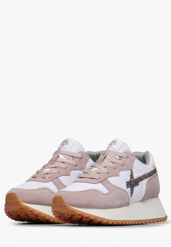 W6yz Sneakers in suede e tessuto tecnico Bianco-Rosa -JET-W Spedizione Gratuita