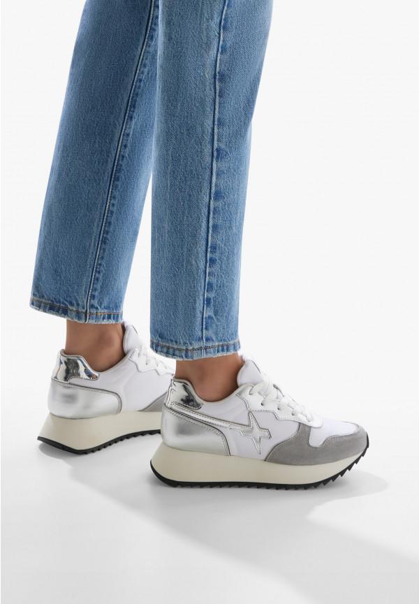 W6yz Sneakers in suede e tessuto tecnico Bianco-Argento -JET-W Soddisfazione Garantita