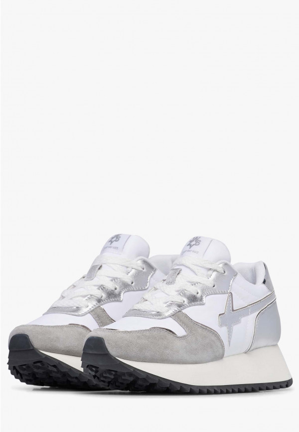 W6yz Sneakers in suede e tessuto tecnico Bianco-Argento -JET-W Soddisfazione Garantita