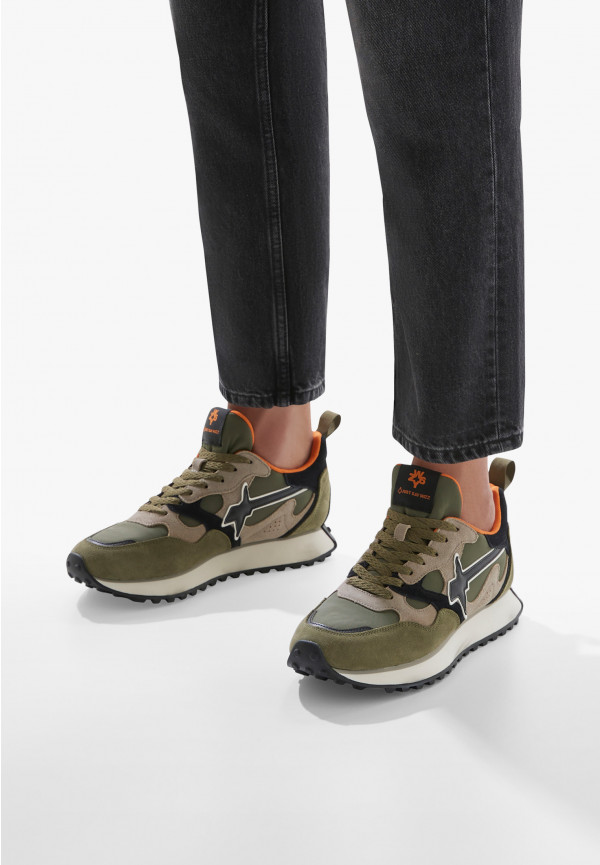 W6yz Sneakers in suede e tessuto tecnico Militare -LOOP-M Sottocosto