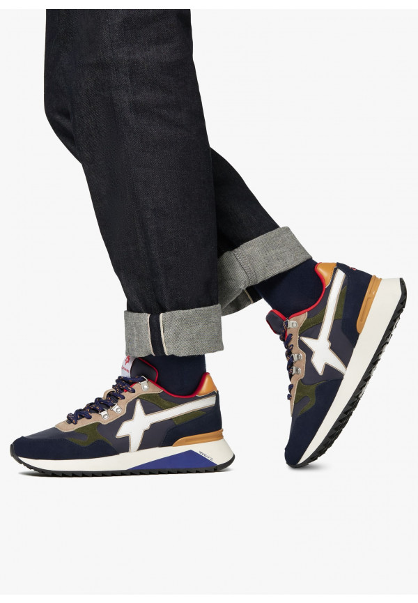 W6yz Sneakers in tessuto tecnico e suede Navy -YAK-M Vendita Calda