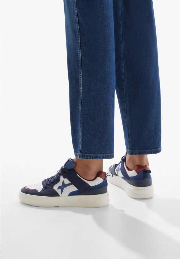 W6yz Sneakers in ecopelle e suede Bianco-Blu -BOND 2-M Vendita