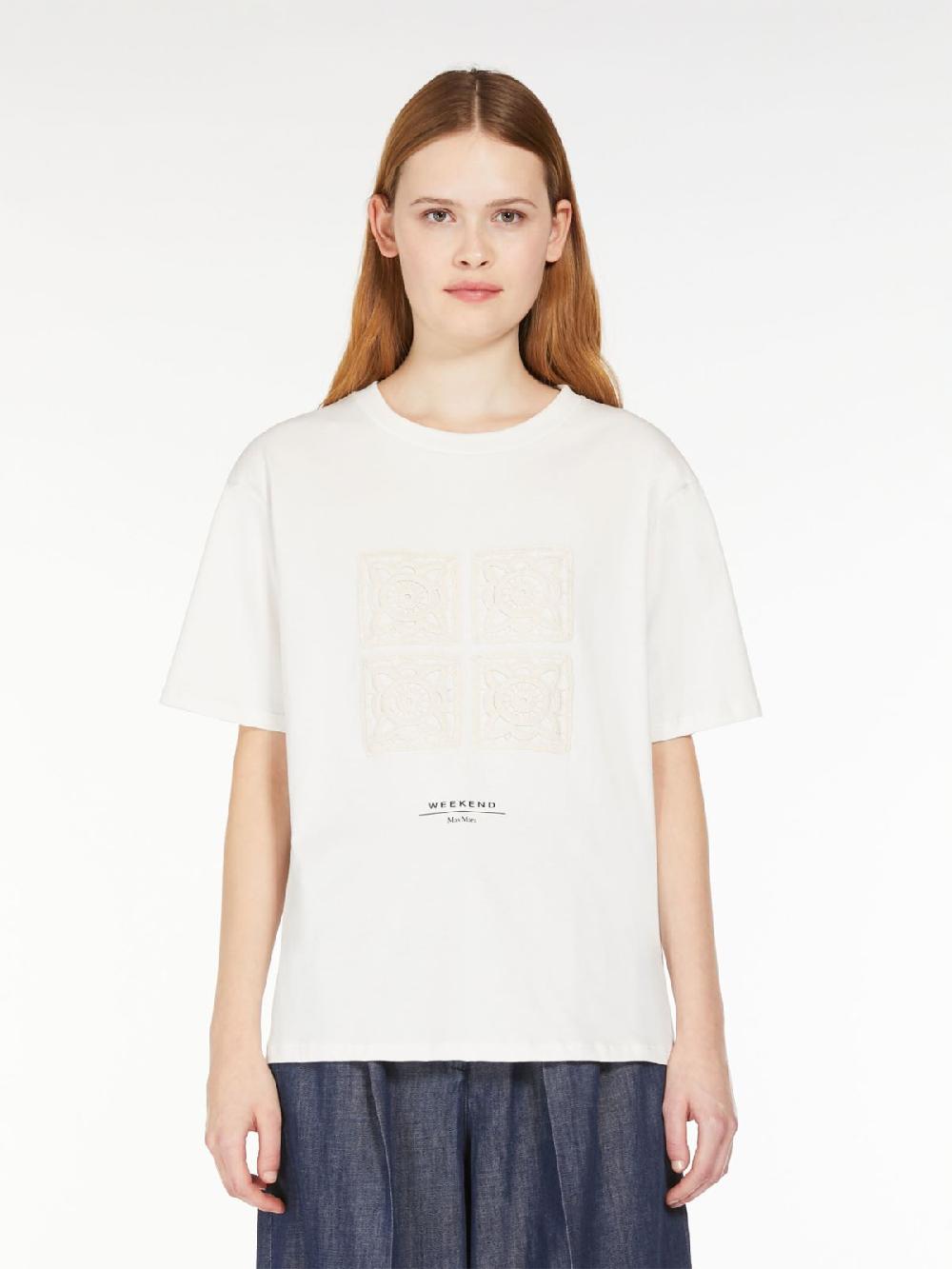 Weekend T-shirt in cotone con lettering ricamato Italia