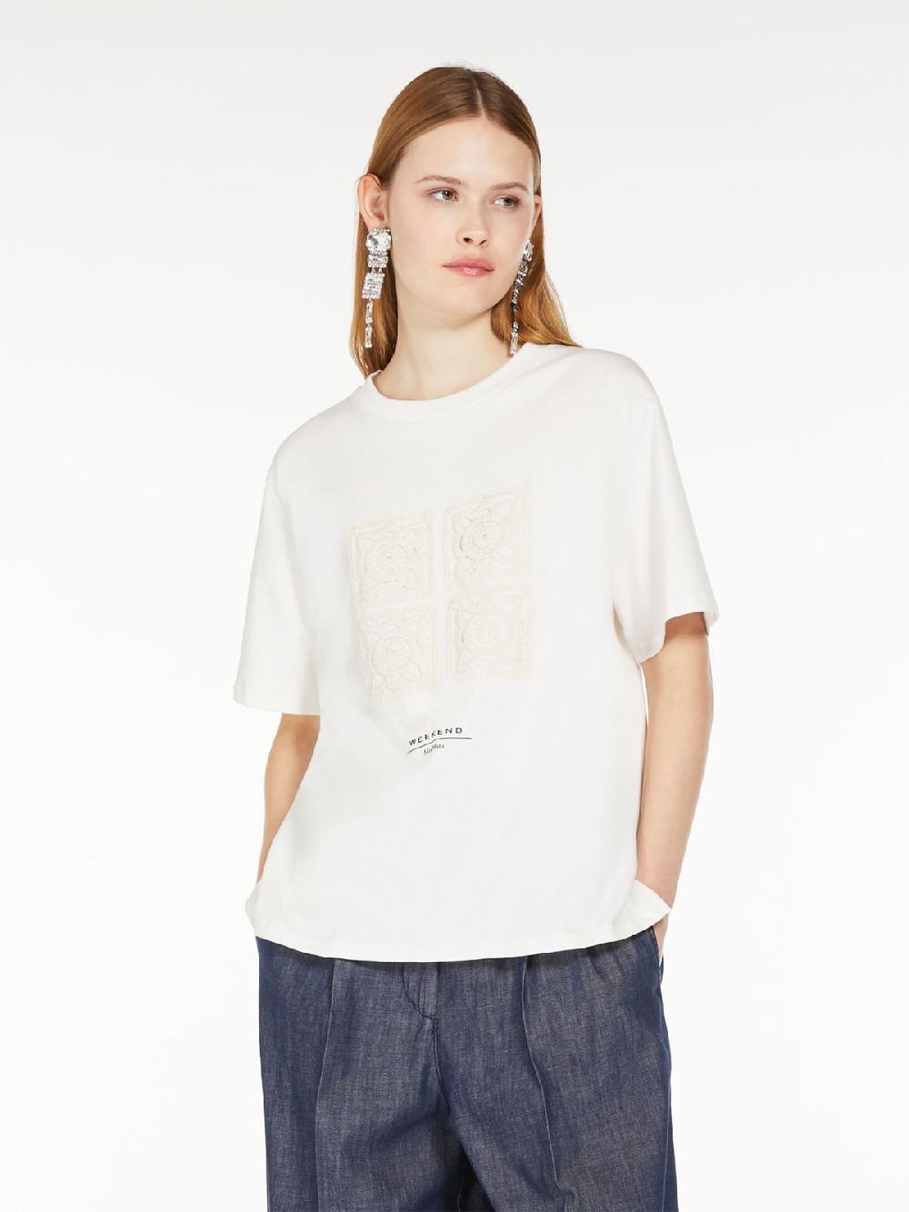 Weekend T-shirt in cotone con lettering ricamato Italia