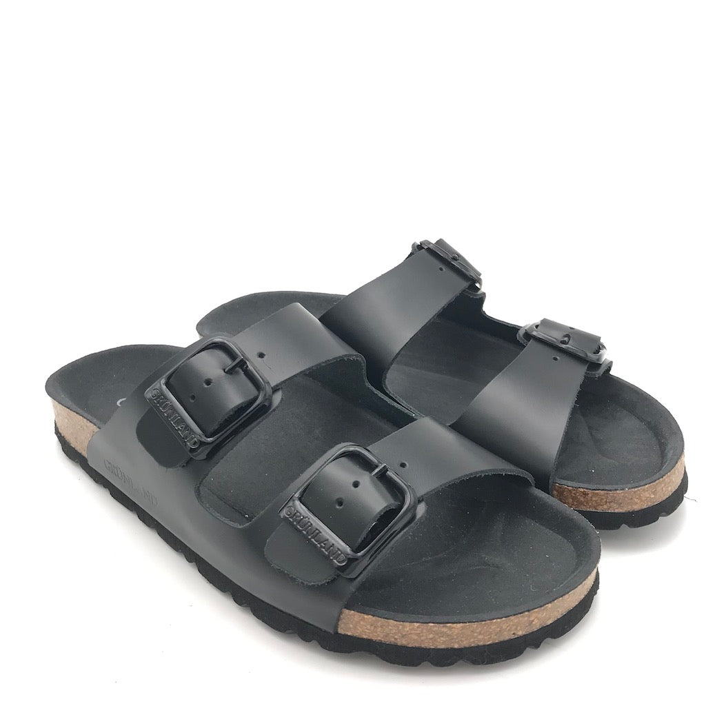 Zulian Calzature Ciabatta Sara doppia fibbia pelle nera Sconto di tempo limitato