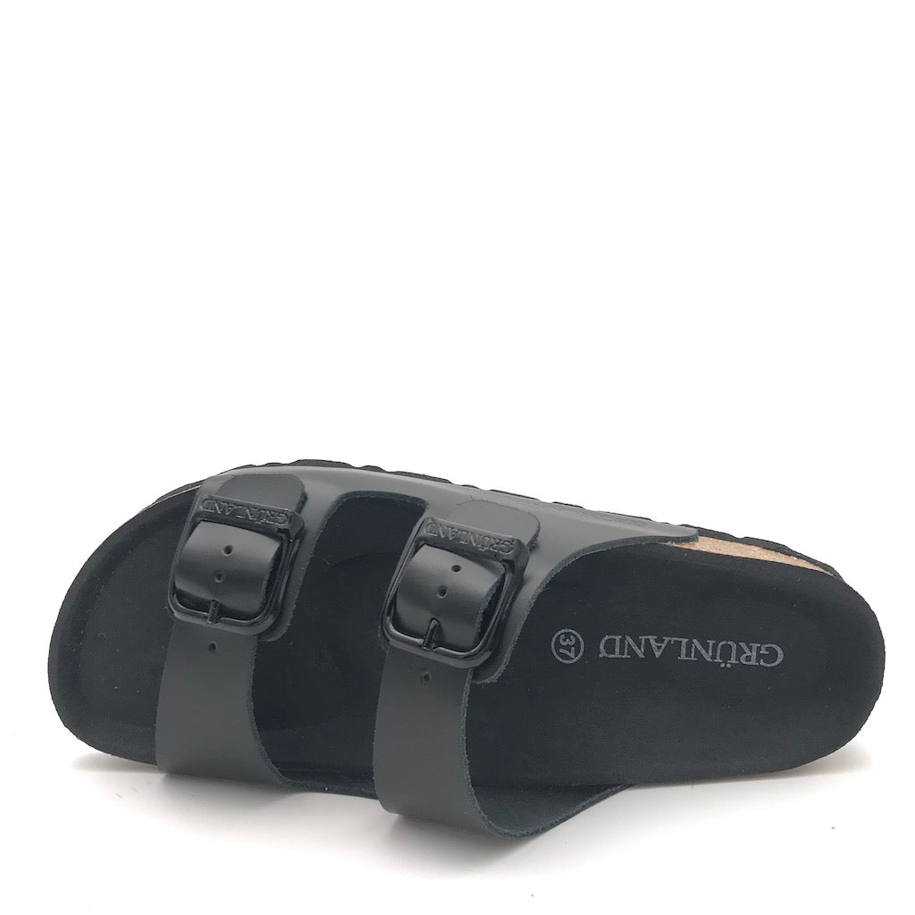 Zulian Calzature Ciabatta Sara doppia fibbia pelle nera Sconto di tempo limitato