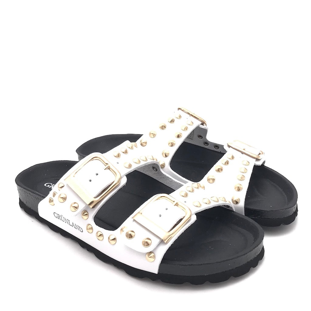 Zulian Calzature Ciabatta Sara doppia fibbia bianca borchie Soddisfazione Garantita