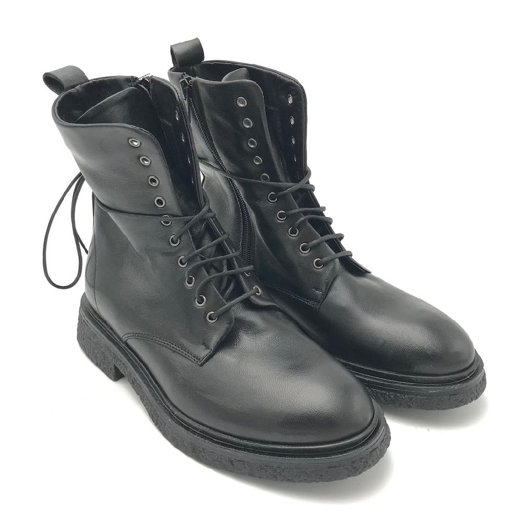 Zulian Calzature Anfibio in pelle nera Italy