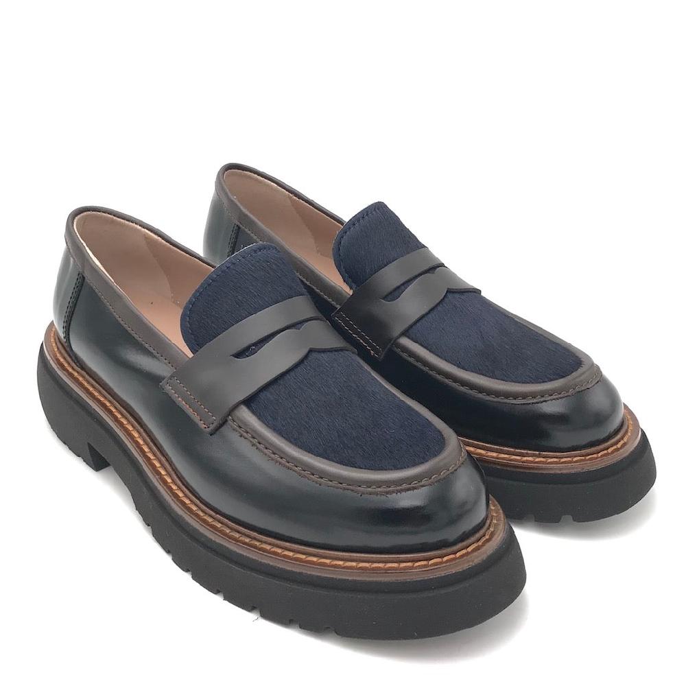 Zulian Calzature Mocassino nero e cavallino blu Qualità Garantita