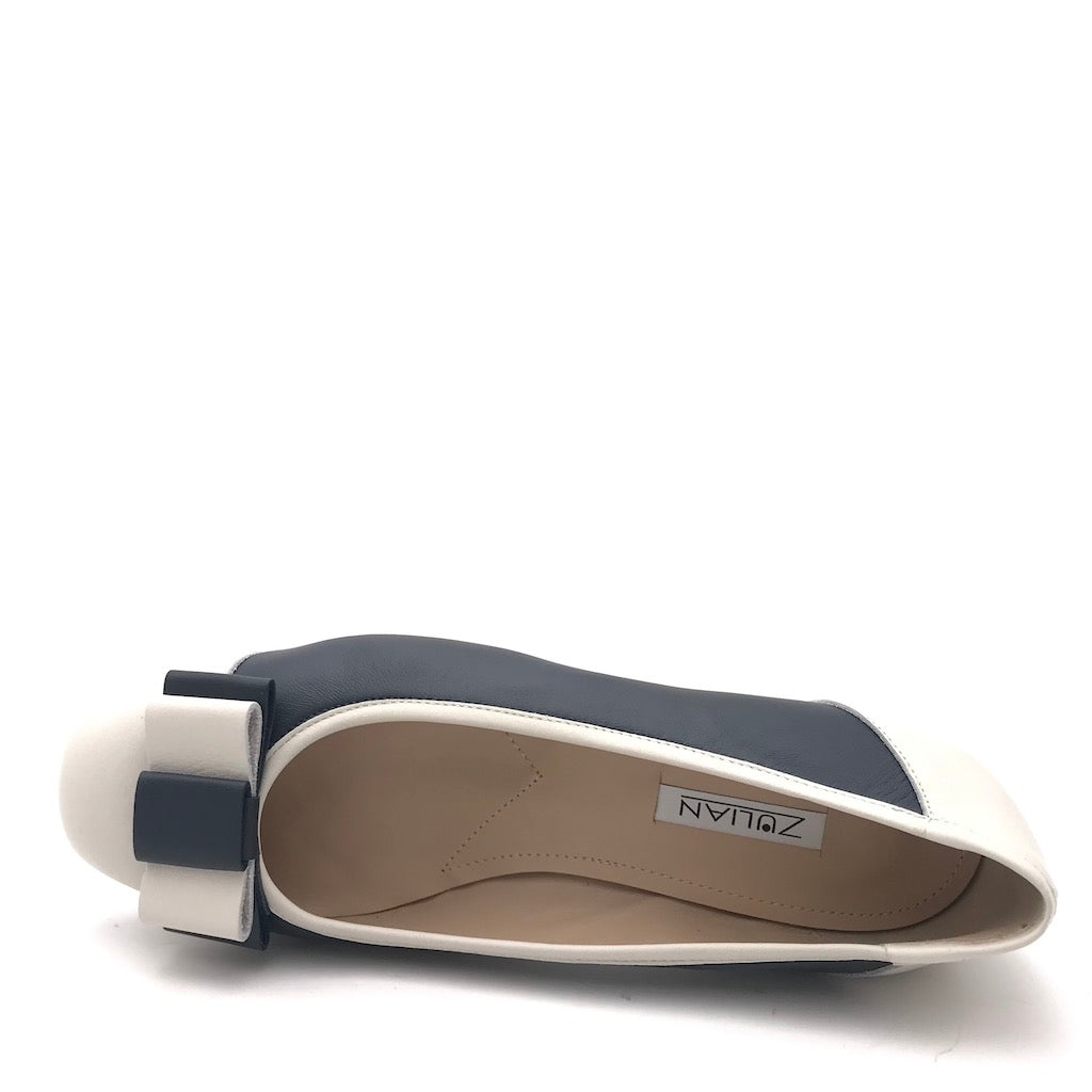 Zulian Calzature Ballerina in pelle blu-panna Pezzi Unici