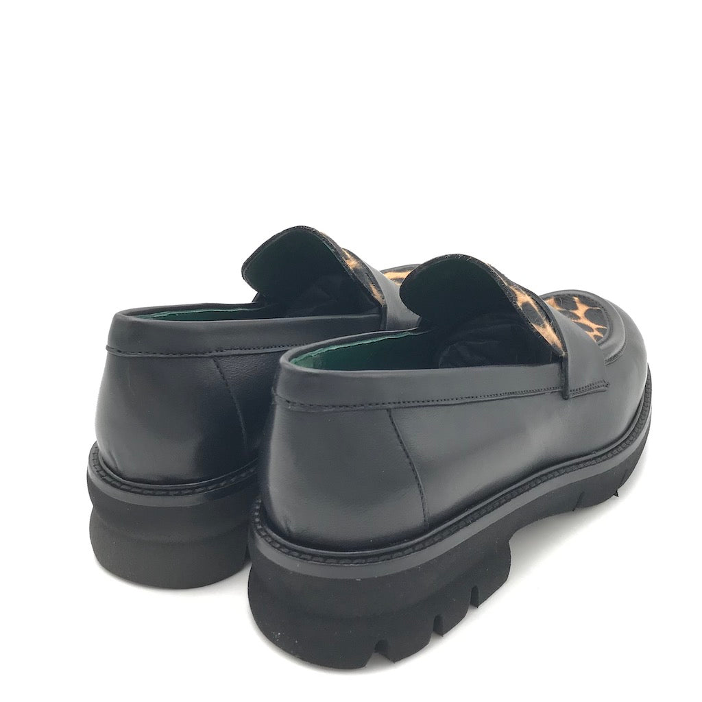 Zulian Calzature Mocassino nero cavallino animalier Ritorno libero