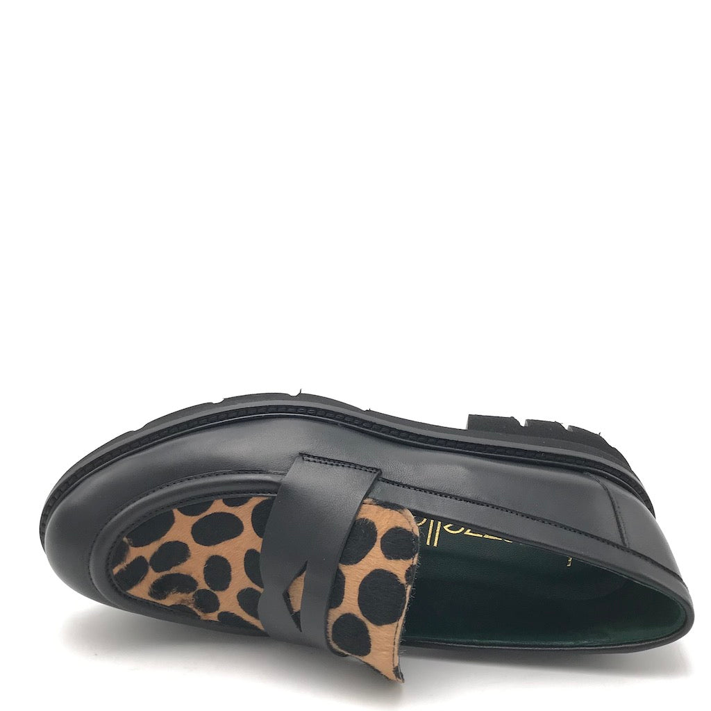 Zulian Calzature Mocassino nero cavallino animalier Ritorno libero