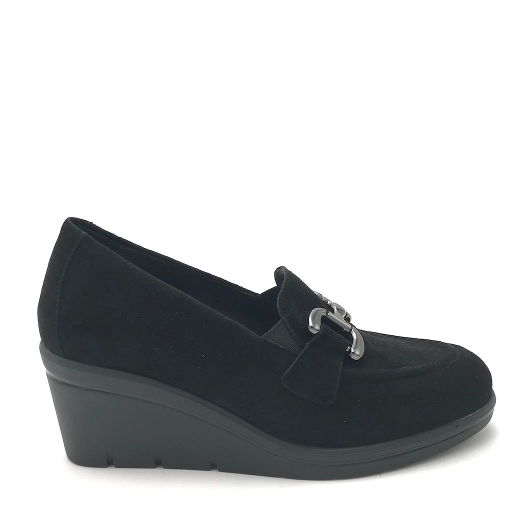 Zulian Calzature Mocassino zeppa in camoscio nero ACQUISTA ORA