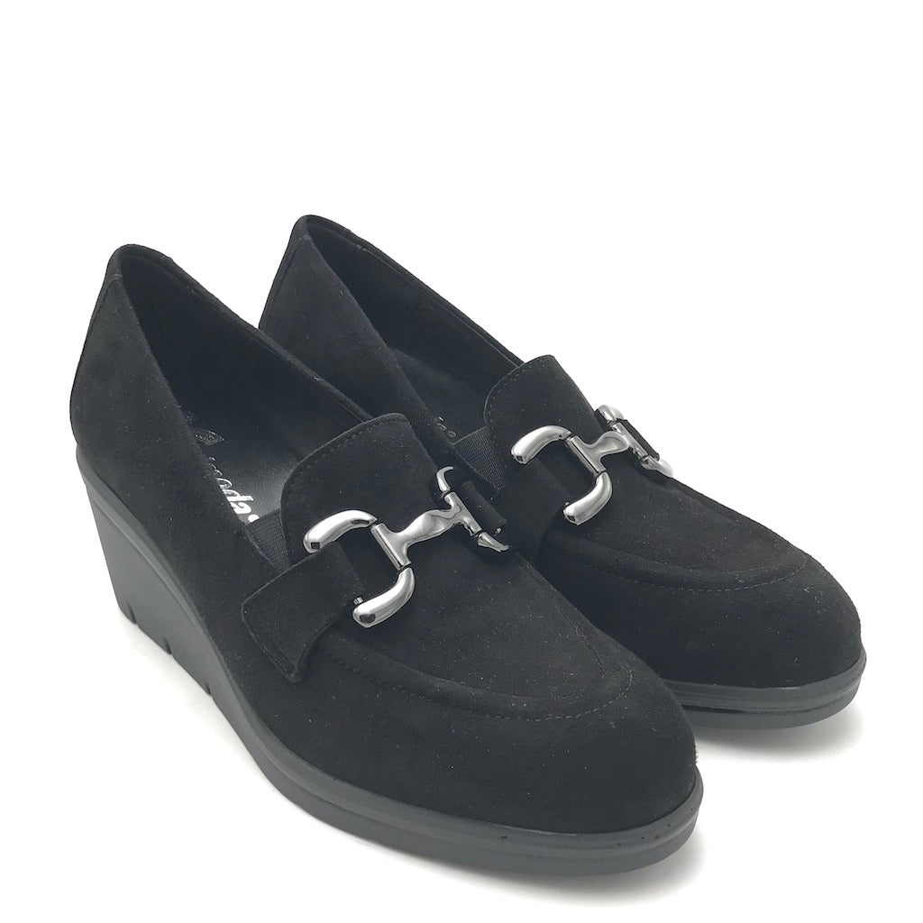 Zulian Calzature Mocassino zeppa in camoscio nero ACQUISTA ORA