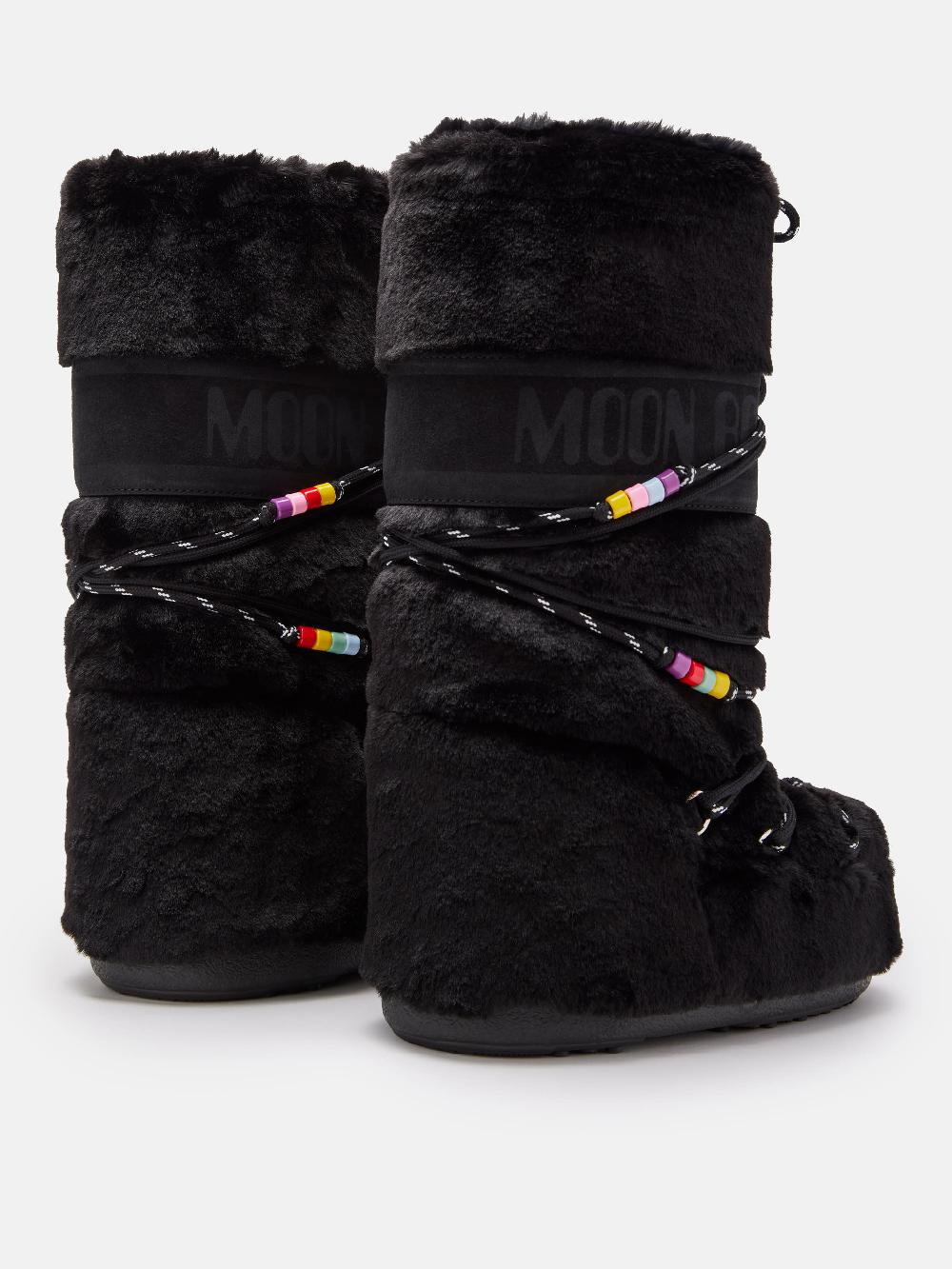 Moon Boot ICON FAUX-FUR BEADS NERO Promozione