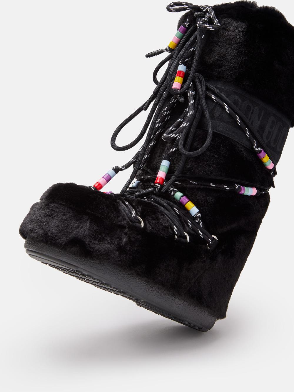 Moon Boot ICON FAUX-FUR BEADS NERO Promozione