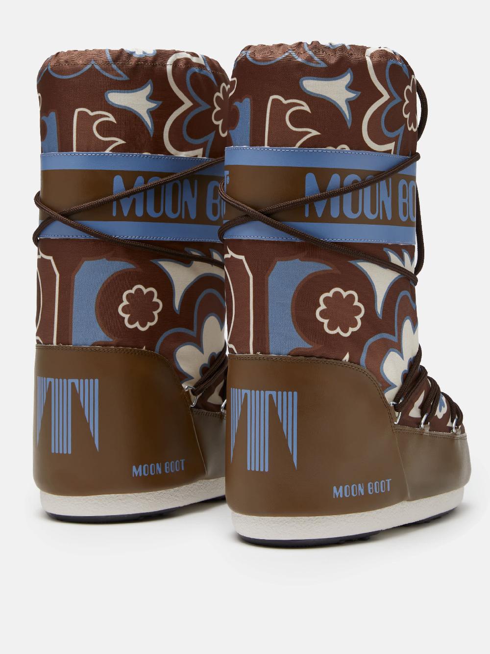 Moon Boot ICON MARRONE CON MOTIVO FLOREALE Nuova