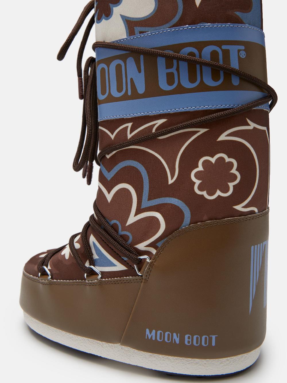 Moon Boot ICON MARRONE CON MOTIVO FLOREALE Nuova
