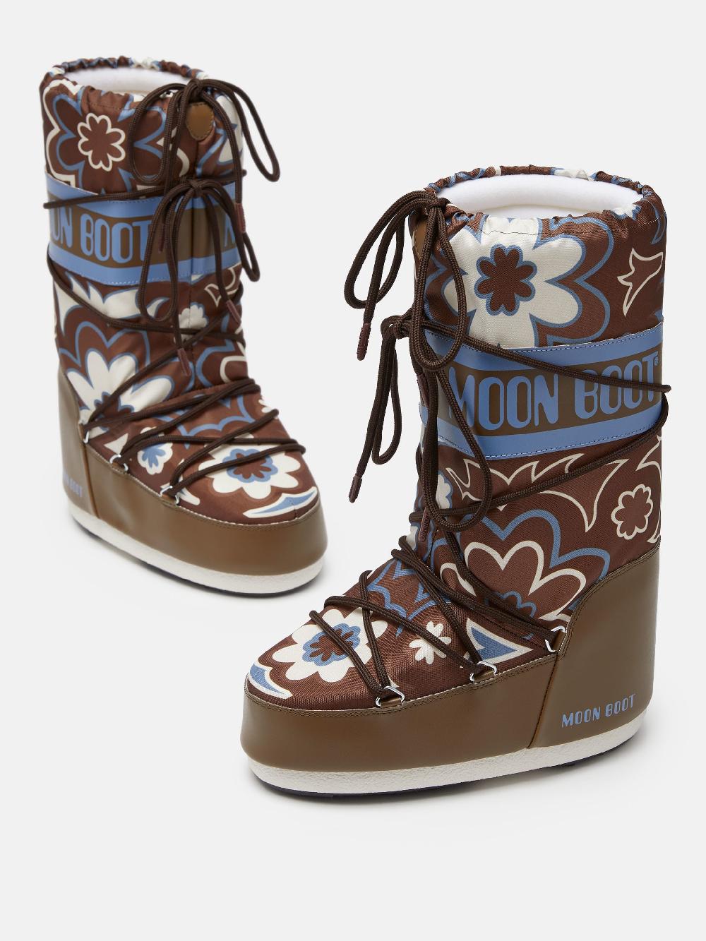 Moon Boot ICON MARRONE CON MOTIVO FLOREALE Nuova