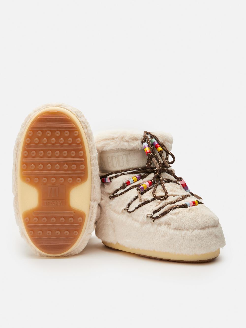 Moon Boot ICON LOW FAUX-FUR BEADS PANNA In Saldo