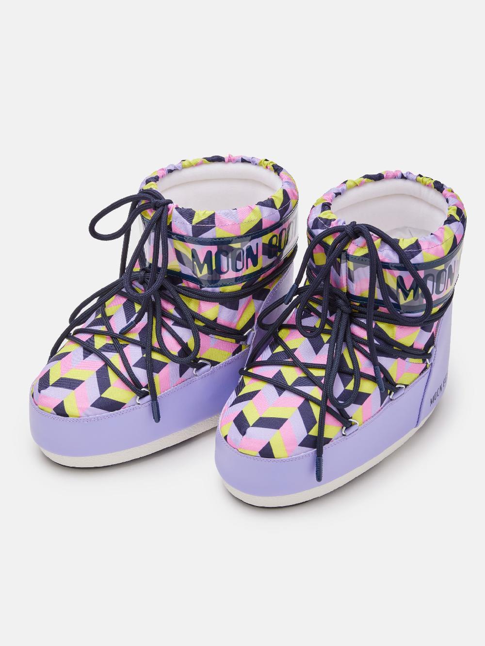 Moon Boot ICON LOW LILLA CON STAMPA OPTICAL Promozione Limitata