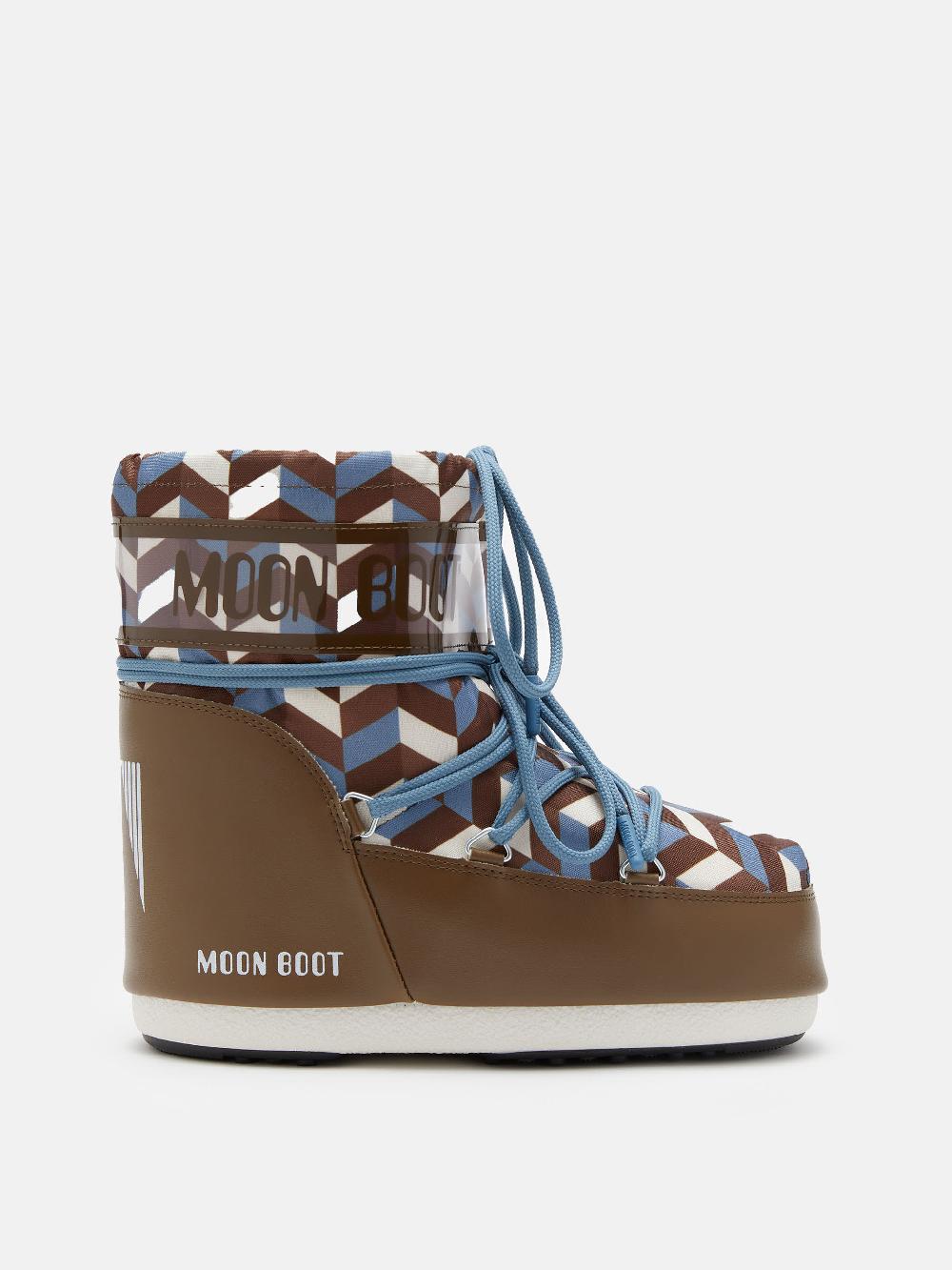 Moon Boot ICON LOW MARRONE CON STAMPA OPTICAL Nuova