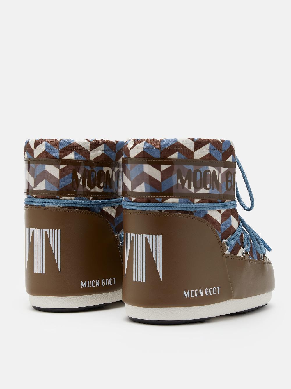 Moon Boot ICON LOW MARRONE CON STAMPA OPTICAL Nuova