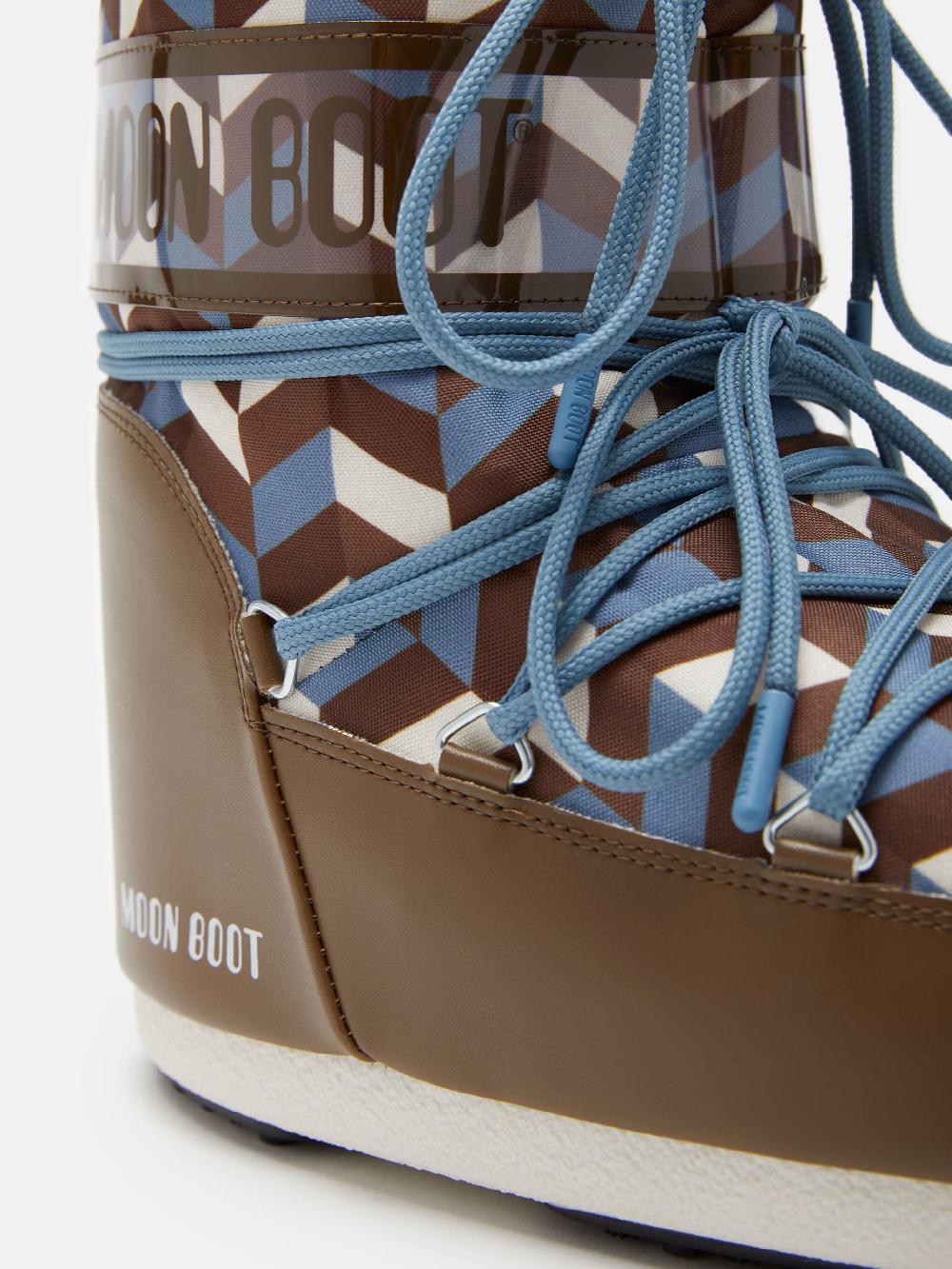 Moon Boot ICON LOW MARRONE CON STAMPA OPTICAL Nuova