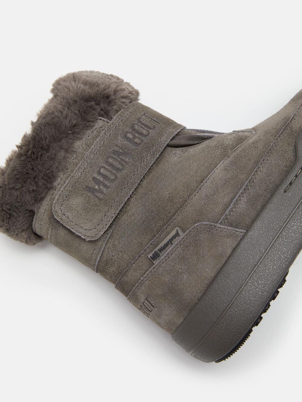 Moon Boot JUNIOR PARK GRIGIO IN PELLE SCAMOSCIATA CON CHIUSURA A STRAPPO In Linea