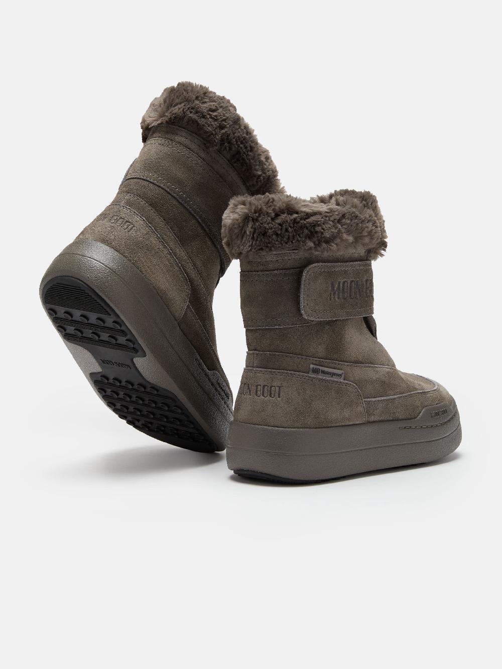 Moon Boot JUNIOR PARK GRIGIO IN PELLE SCAMOSCIATA CON CHIUSURA A STRAPPO In Linea