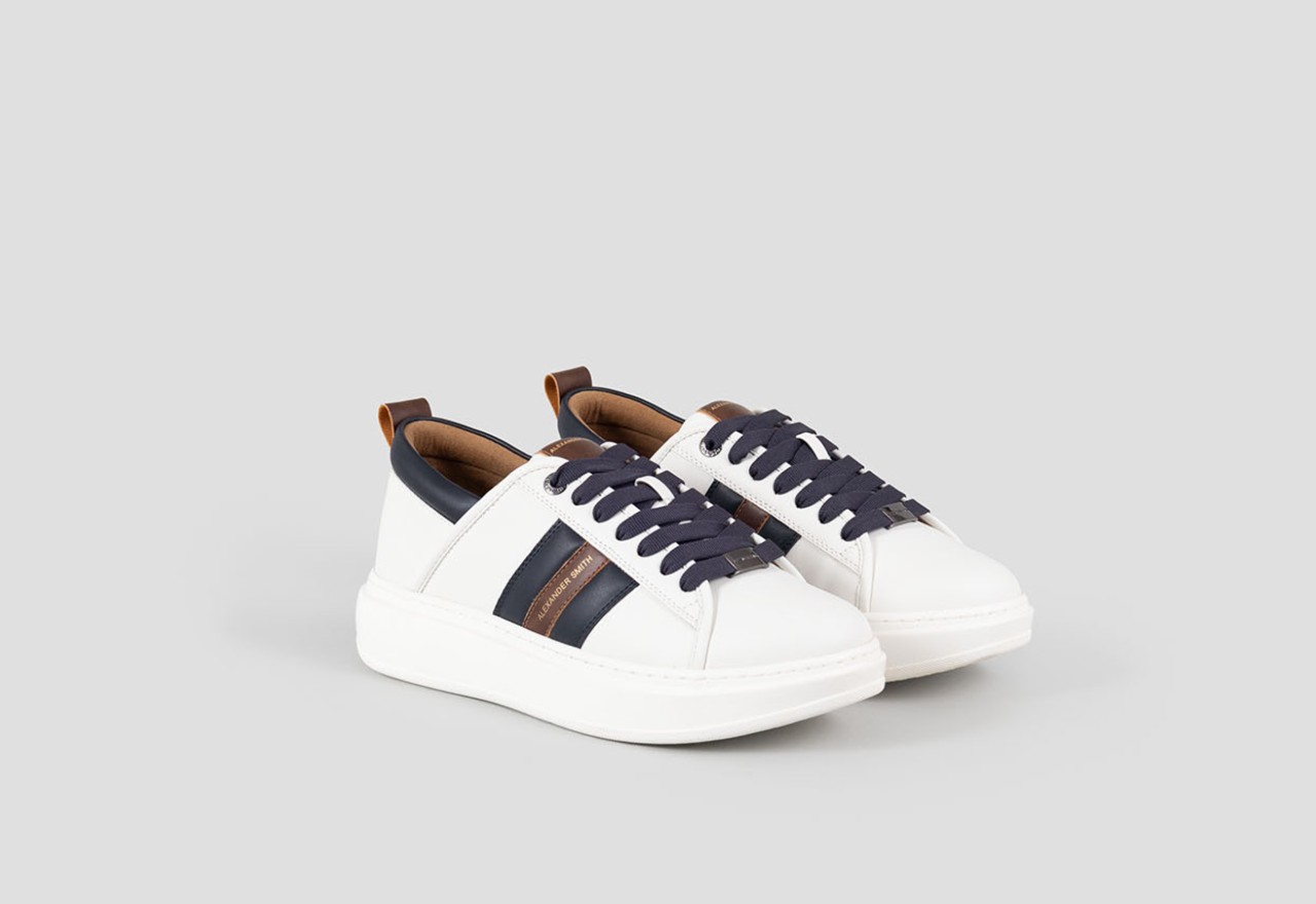 Alexander Smith ECO-WEMBLEY MAN WHITE BLUE COGNAC Nuova