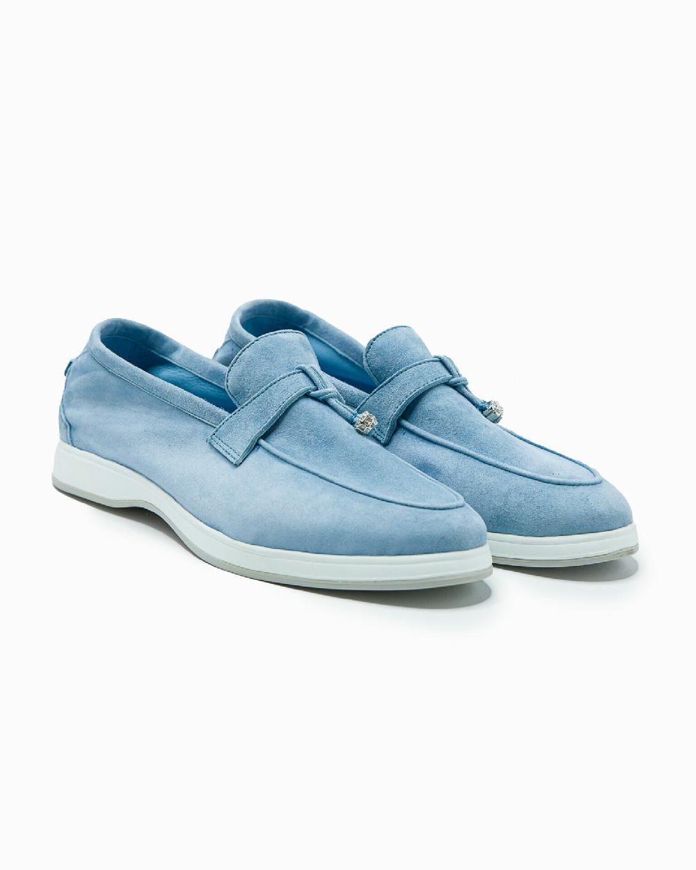 Andrea ventura Mocassino senza lacci con charms color argento Aq-D BEACH-CHARMS1 in suede color azzurro Offerta speciale