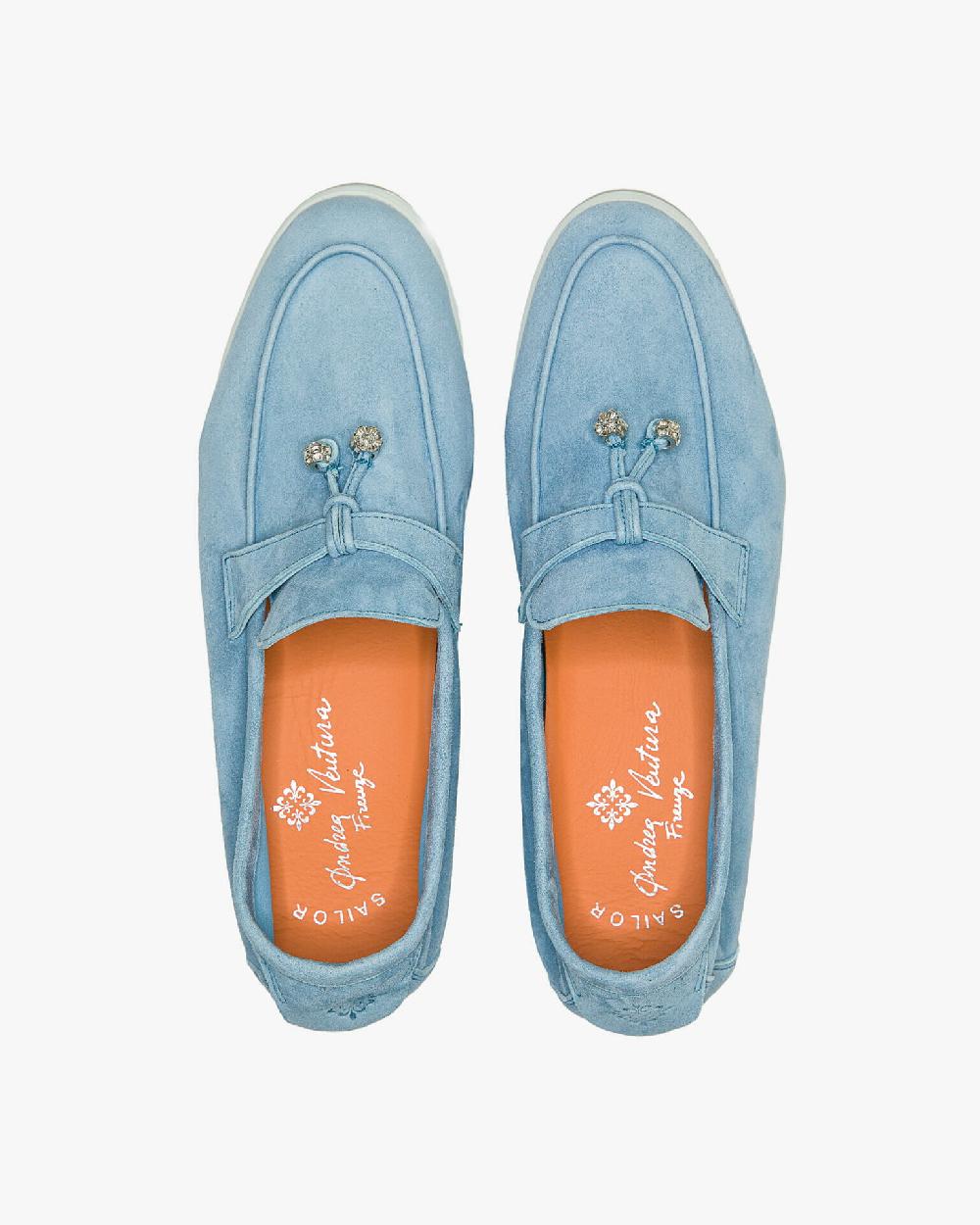 Andrea ventura Mocassino senza lacci con charms color argento Aq-D BEACH-CHARMS1 in suede color azzurro Offerta speciale