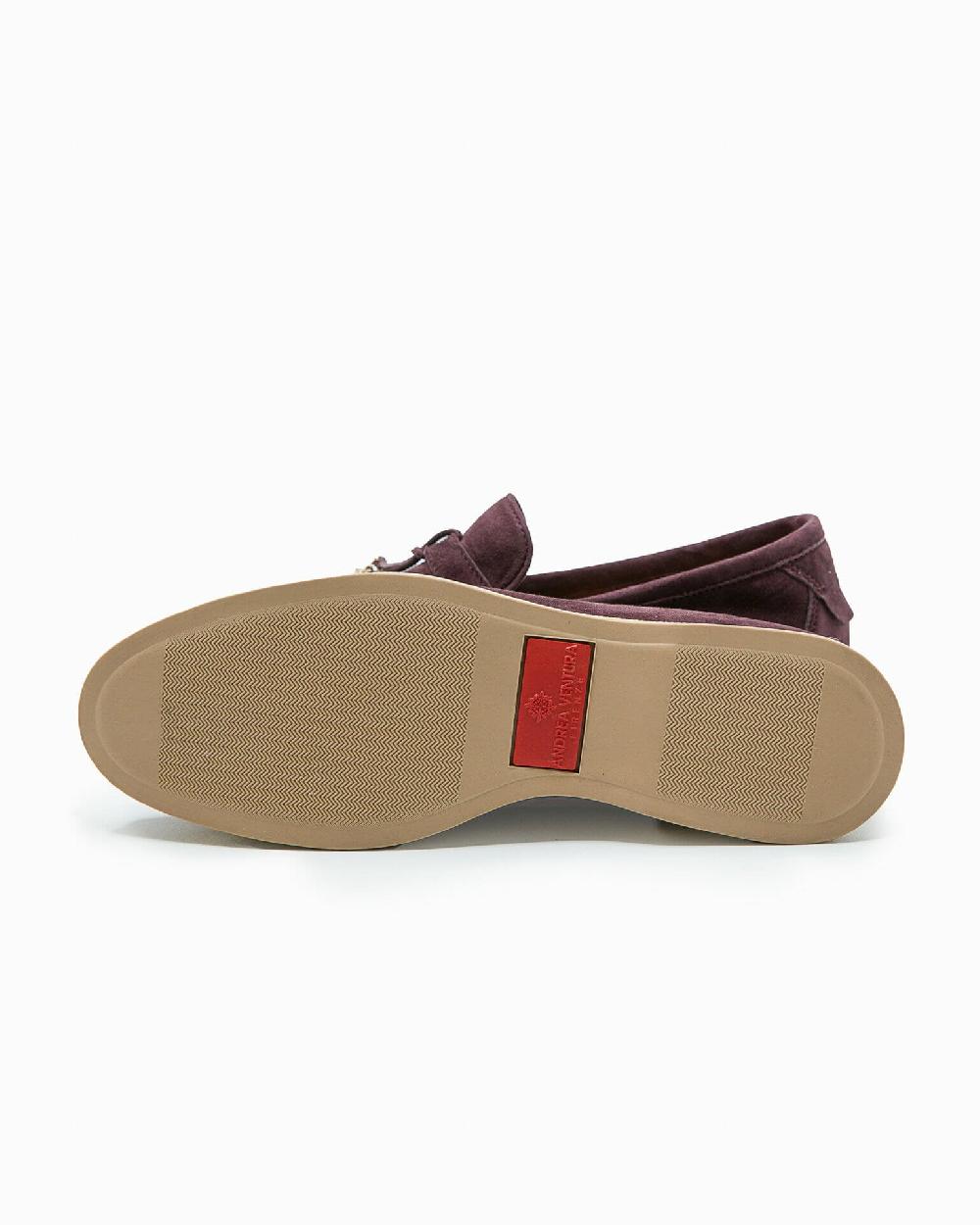 Andrea ventura Mocassino senza lacci con charms color oro Aq-D BEACH-CHARMS2 in suede color aubergine Fornitura limitata