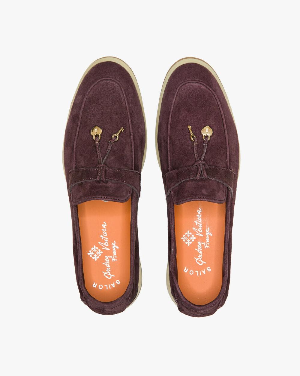 Andrea ventura Mocassino senza lacci con charms color oro Aq-D BEACH-CHARMS2 in suede color aubergine Fornitura limitata